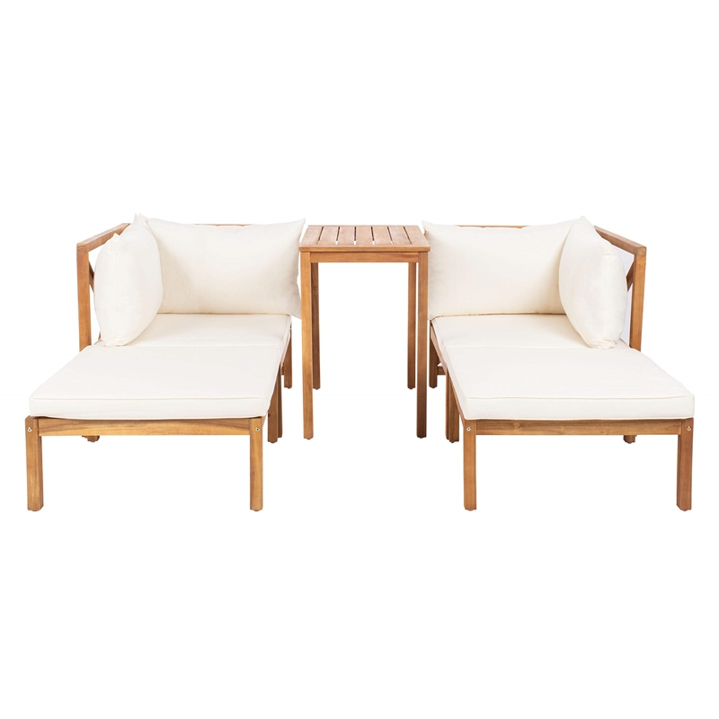 Safavieh Ronson 5-Piece Acacia Wood Frame Sectional Set in Natural and Beige