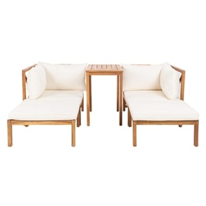 Safavieh Ronson 5-Piece Acacia Wood Frame Sectional Set in Natural and Beige