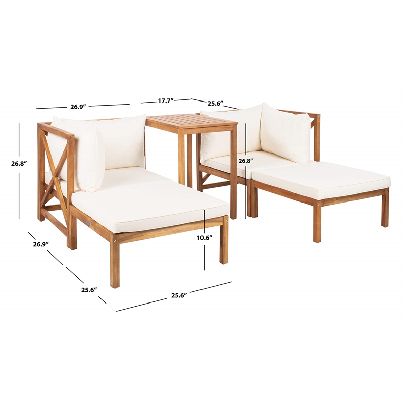 Safavieh Ronson 5-Piece Acacia Wood Frame Sectional Set in Natural and Beige