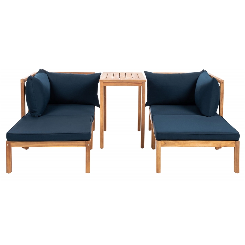 Safavieh Ronson 5-Piece Acacia Wood Frame Sectional Set in Natural and Navy