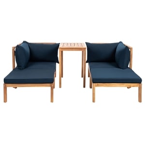Safavieh Ronson 5-Piece Acacia Wood Frame Sectional Set in Natural and Navy