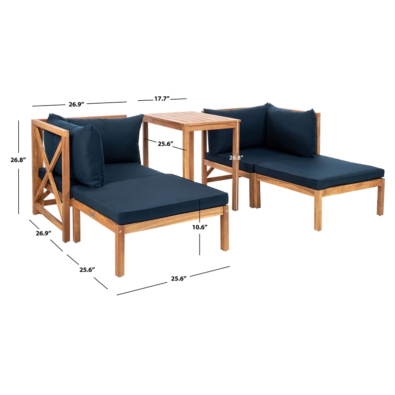 Safavieh Ronson 5-Piece Acacia Wood Frame Sectional Set in Natural and Navy
