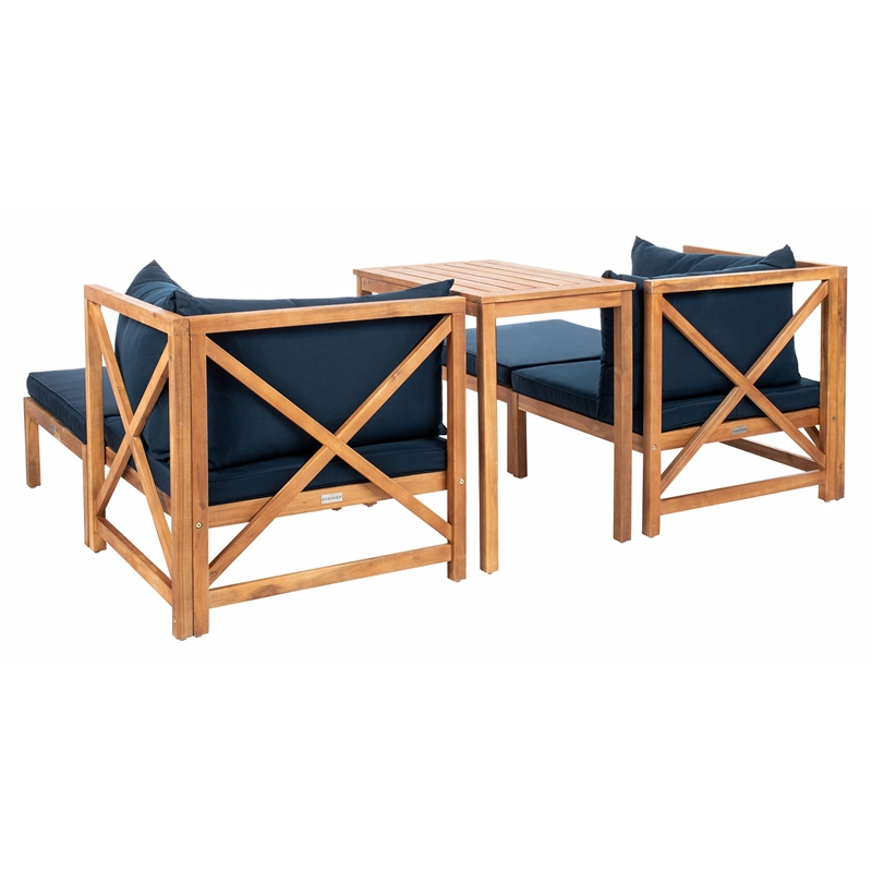 Safavieh Ronson 5-Piece Acacia Wood Frame Sectional Set in Natural and Navy