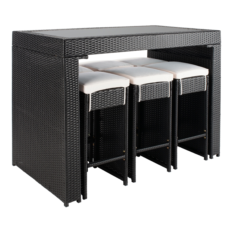 Safavieh Horus Wicker/Polyester/Steel Frame Outdoor Dining Set in Black/Beige