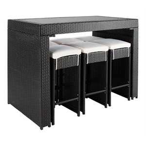 Safavieh Horus Wicker/Polyester/Steel Frame Outdoor Dining Set in Black/Beige