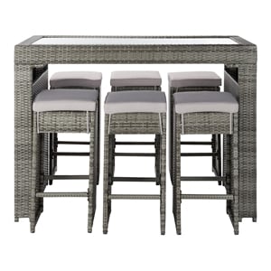 Safavieh Horus Wicker/Polyester/Steel Frame Outdoor Dining Set in Gray/Beige
