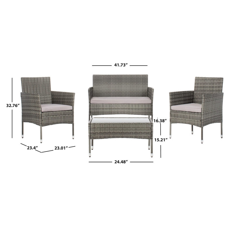 Safavieh Abdul 4-Piece Polyester Wicker/Steel Outdoor Living Set in Gray