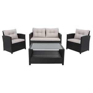 Safavieh Vellor 4-Piece Polyester Wicker/Steel Outdoor Living Set in Black/Beige