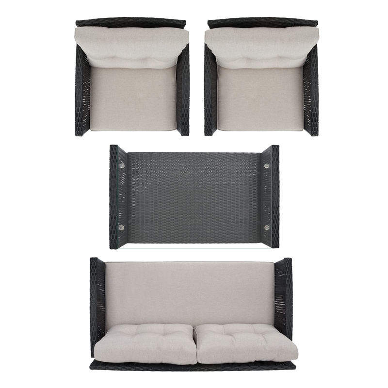 Safavieh Vellor 4-Piece Polyester Wicker/Steel Outdoor Living Set in Black/Beige
