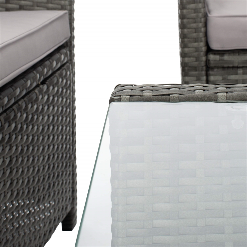 Safavieh Vellor 4-Piece Polyester Wicker/Steel Outdoor Living Set in Gray/Beige