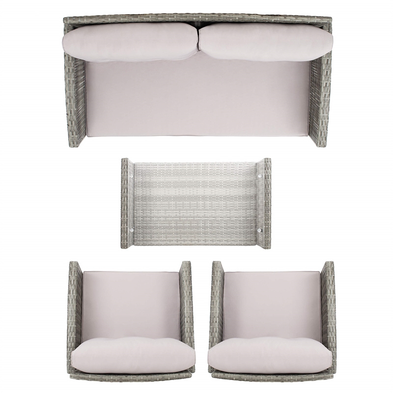 Safavieh Vellor 4-Piece Polyester Wicker/Steel Outdoor Living Set in Gray/Beige