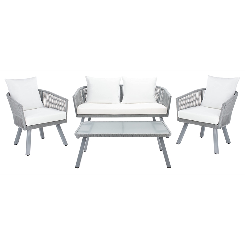 Safavieh Belmi 4-Piece Steel Metal Outdoor Living Set in Gray Rope/Beige