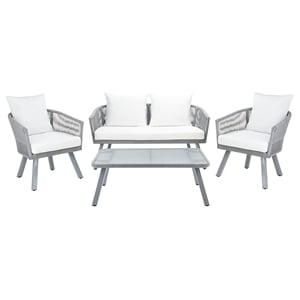 Safavieh Belmi 4-Piece Steel Metal Outdoor Living Set in Gray Rope/Beige