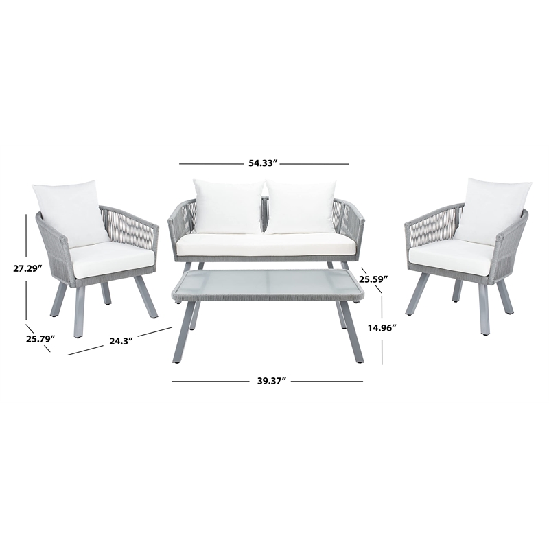 Safavieh Belmi 4-Piece Steel Metal Outdoor Living Set in Gray Rope/Beige