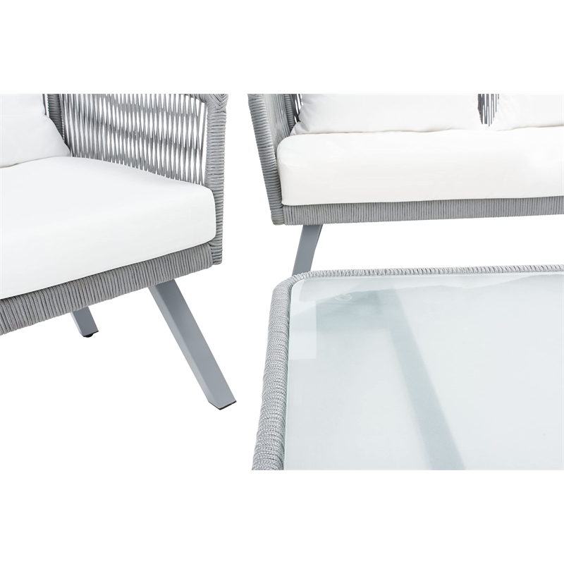 Safavieh Belmi 4-Piece Steel Metal Outdoor Living Set in Gray Rope/Beige
