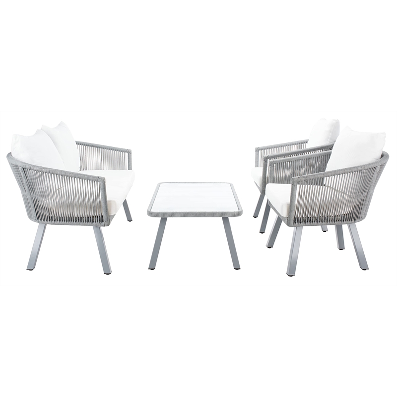 Safavieh Belmi 4-Piece Steel Metal Outdoor Living Set in Gray Rope/Beige