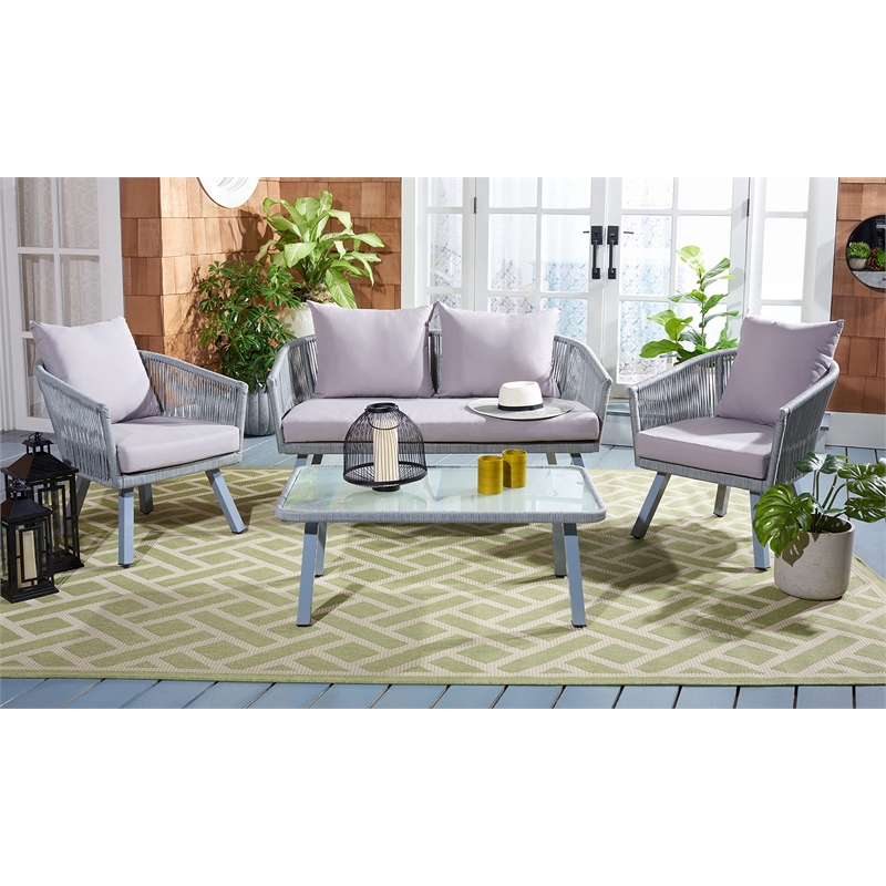 safavieh belmi 4-piece steel metal outdoor living set in gray rope