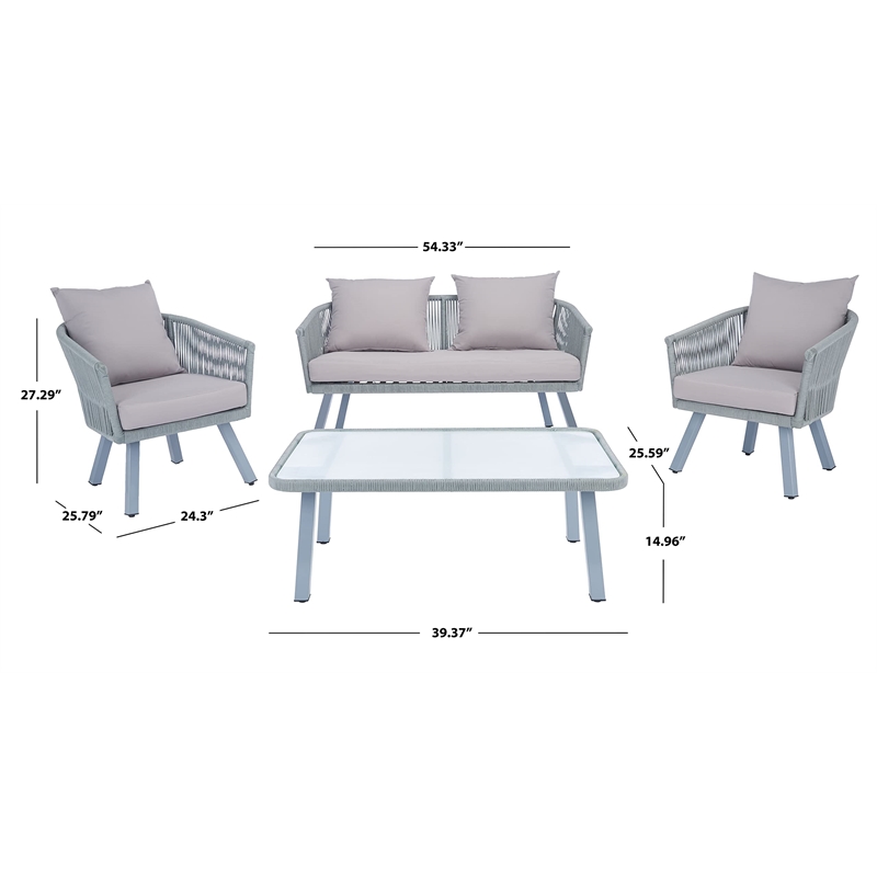 safavieh belmi 4-piece steel metal outdoor living set in gray rope