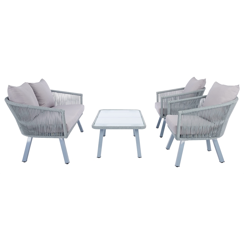 safavieh belmi 4-piece steel metal outdoor living set in gray rope