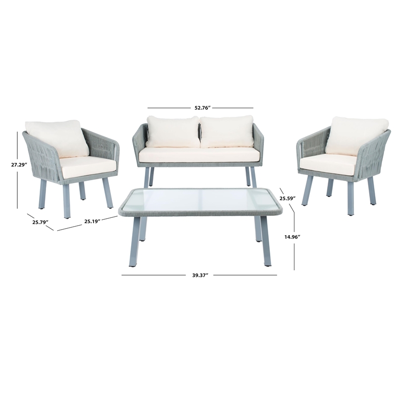 Safavieh Kerson 4-Piece Polyester Fabric/Steel Outdoor Living Set in Gray/Beige