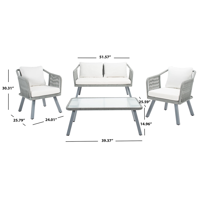 Safavieh Torsla 4-Piece Steel Metal Outdoor Living Set in Gray Rope and Beige