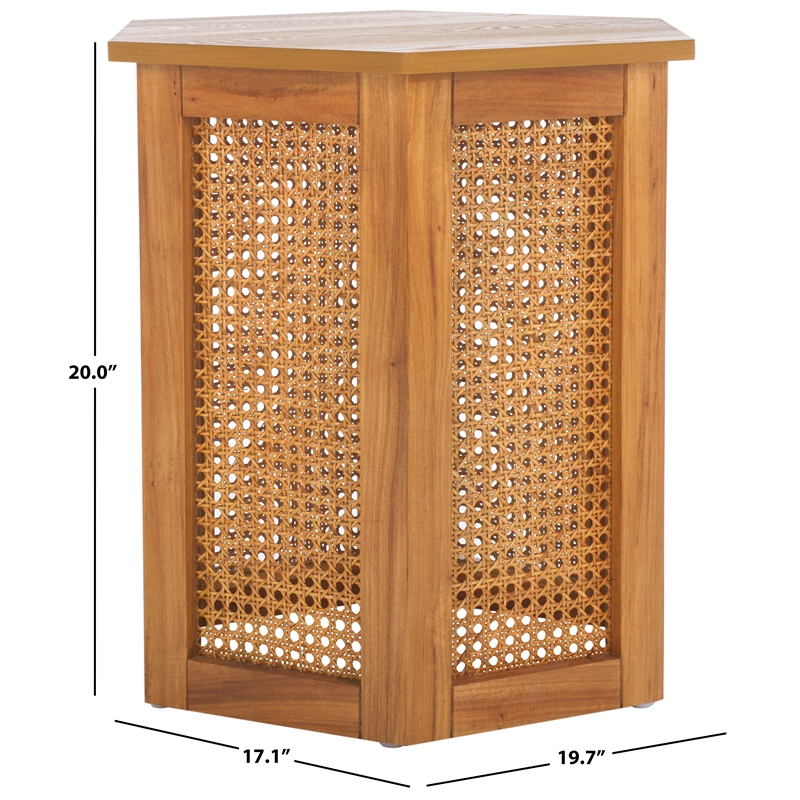 Danez Hexagon Elm Wood and Rattan/Wicker Accent Table in Natural