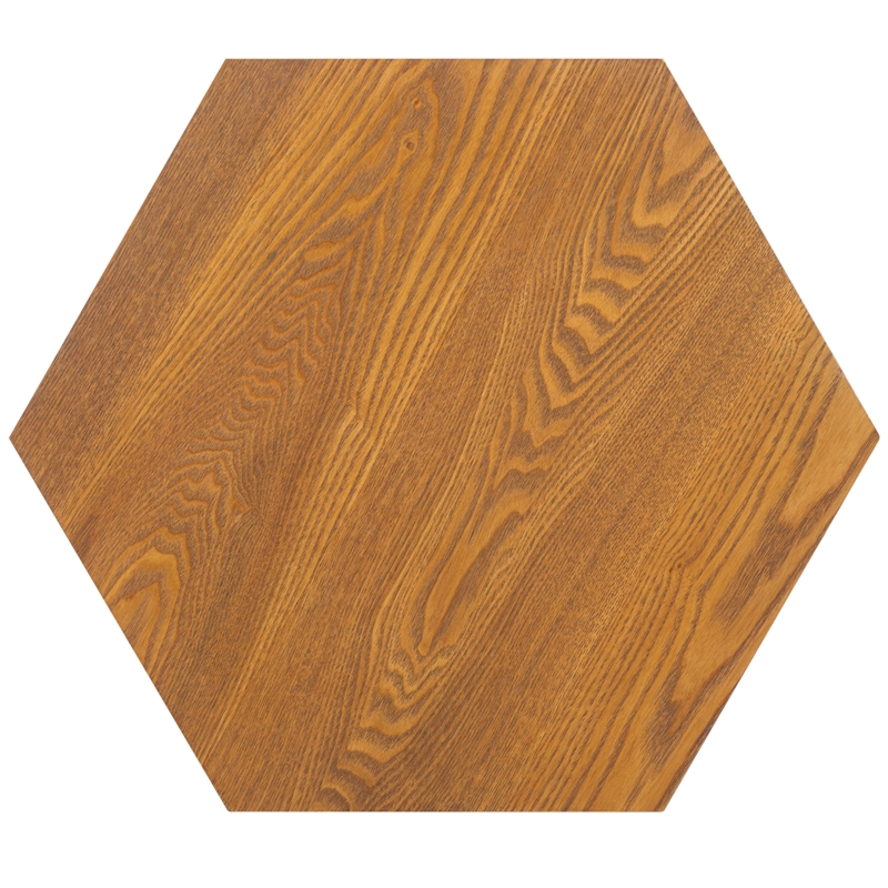 Danez Hexagon Elm Wood and Rattan/Wicker Accent Table in Natural