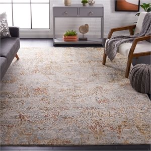 Safavieh Adrianna 6'-7&quot X 6'-7&quot Square Polyester Power Loomed Rug in Blue / Gold