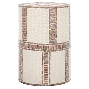 Safavieh Keary Round Solid Wood Accent Table in White / Gold