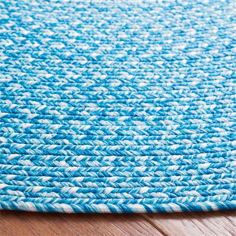 Safavieh Braided 3' X 3' Round Hand Woven Rug in Aqua / Ivory
