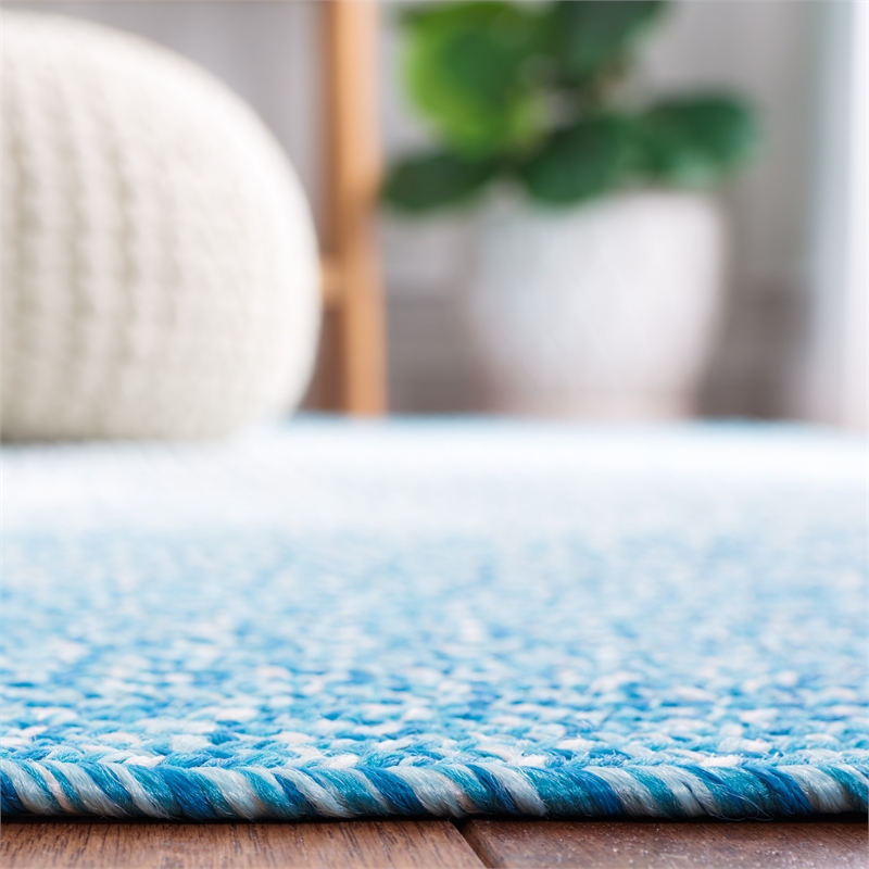 Safavieh Braided 3' X 3' Round Hand Woven Rug in Aqua / Ivory