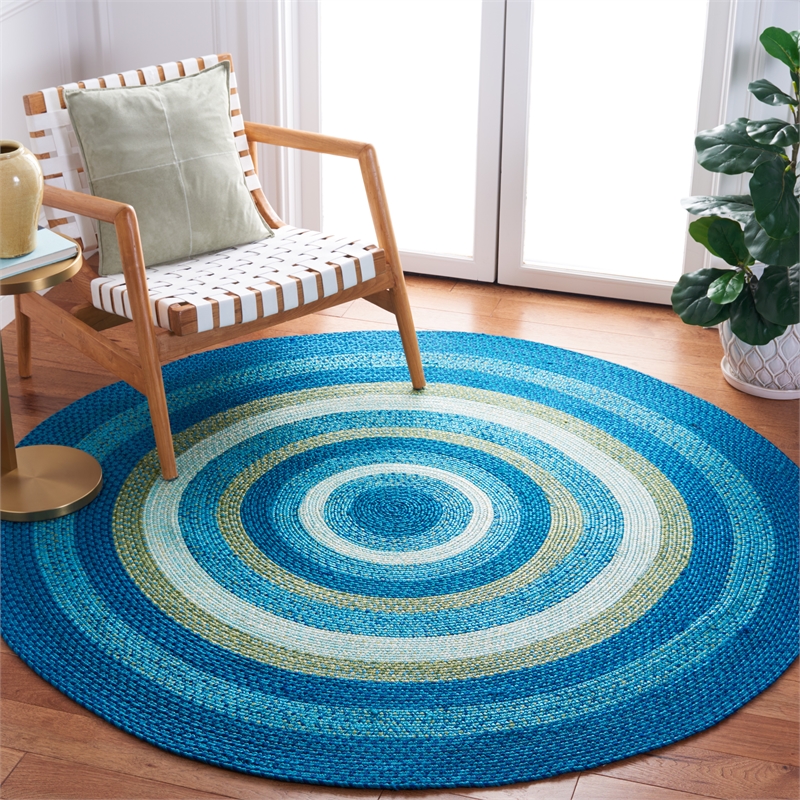 Safavieh Braided 3' X 3' Round Hand Woven Rug in Aqua / Green