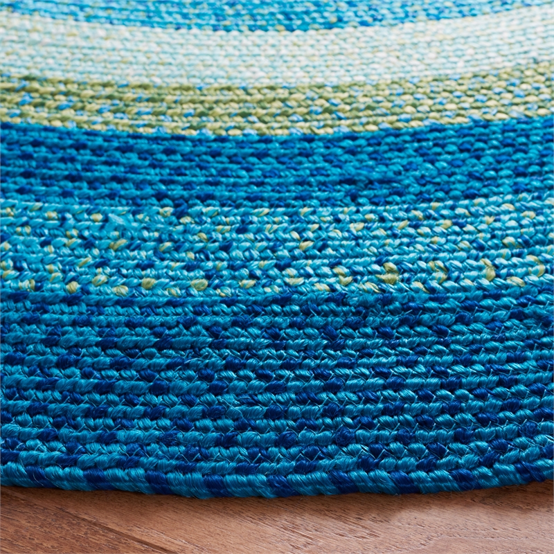 Safavieh Braided 3' X 3' Round Hand Woven Rug in Aqua / Green