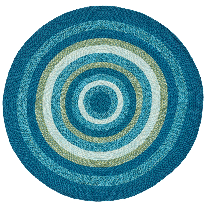 Safavieh Braided 4' X 4' Round Hand Woven Rug in Aqua / Green