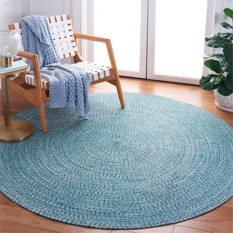 Safavieh Braided 3' X 3' Round Hand Woven Rug in Teal / Green