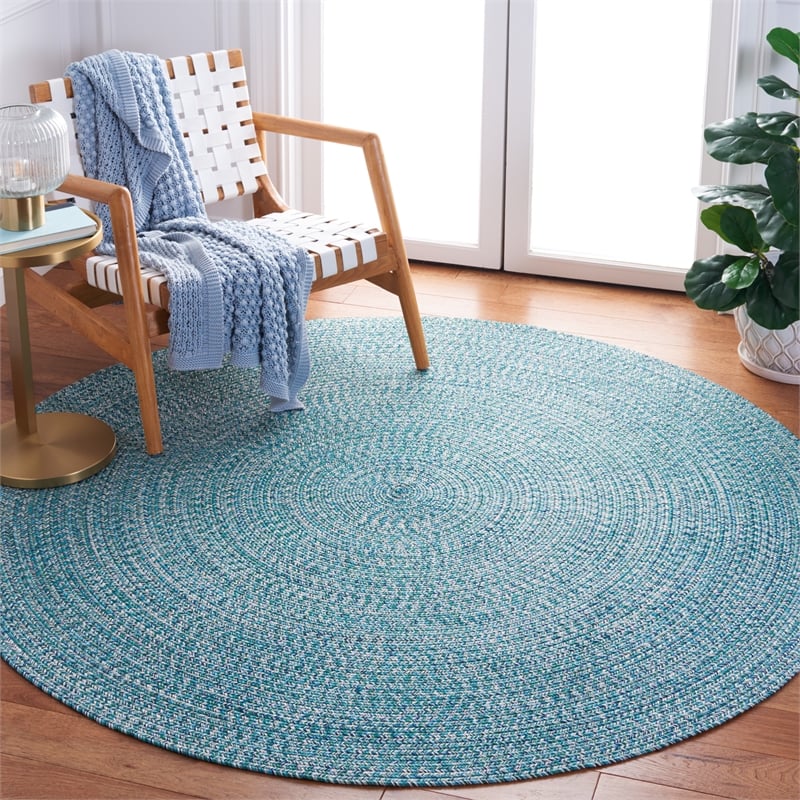 Safavieh Braided 4' X 4' Round Hand Woven Rug in Teal / Green