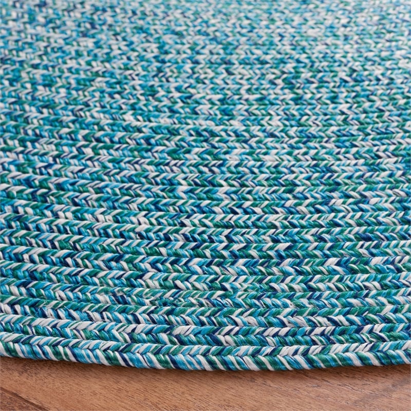 Safavieh Braided 4' X 4' Round Hand Woven Rug in Teal / Green