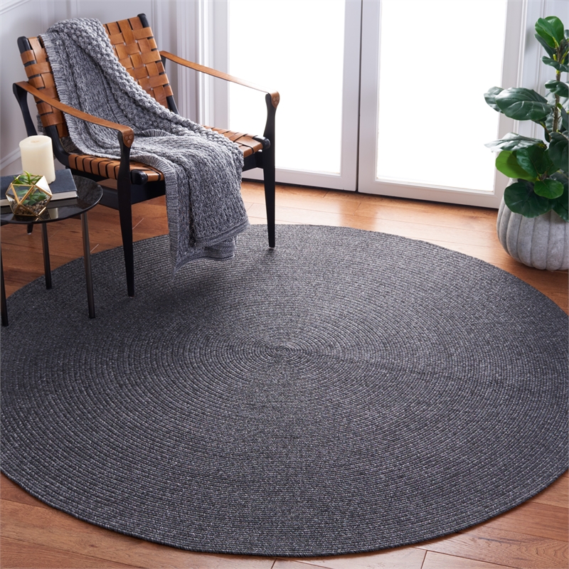 Safavieh Braided 3' X 3' Round Hand Woven Rug in Black / Gray