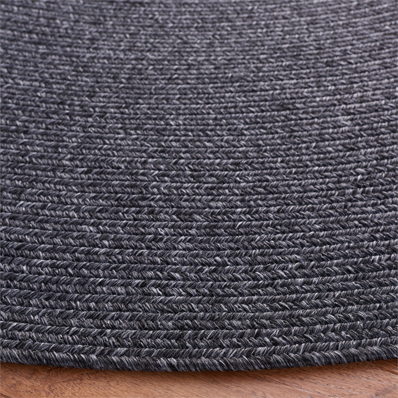 Safavieh Braided 4' X 4' Round Hand Woven Rug in Black / Gray