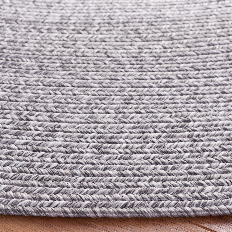 Safavieh Braided 4' X 4' Round Hand Woven Rug in Gray / Ivory