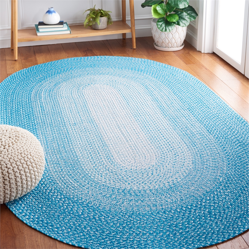 Safavieh Braided 5' X 8' Oval Hand Woven Rug in Aqua / Ivory