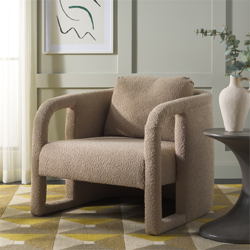 Safavieh Fifer Pine and Polyester Accent Chair in Tan