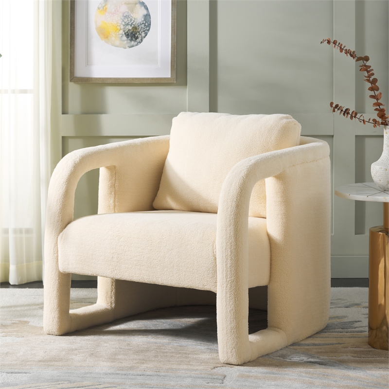 Safavieh Fifer Pine and Polyester Accent Chair in Cream