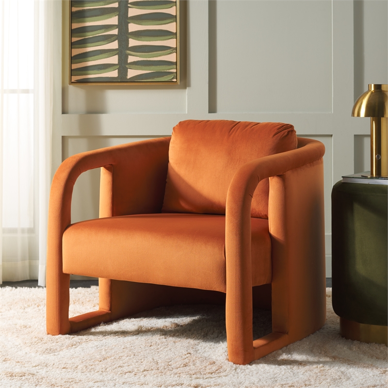 Safavieh Fifer Pine and Velvet Accent Chair in Rust