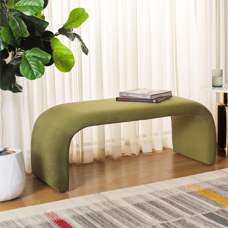 Safavieh Tenko Pine and Velvet  Bench in Olive