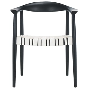 Safavieh Baden Teak Wood and  Leather Accent Chair in White / Black