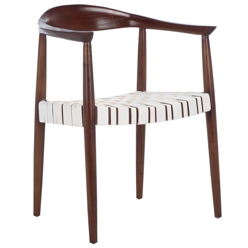 Safavieh Baden Wood and Leather Accent Chair in White / Brown