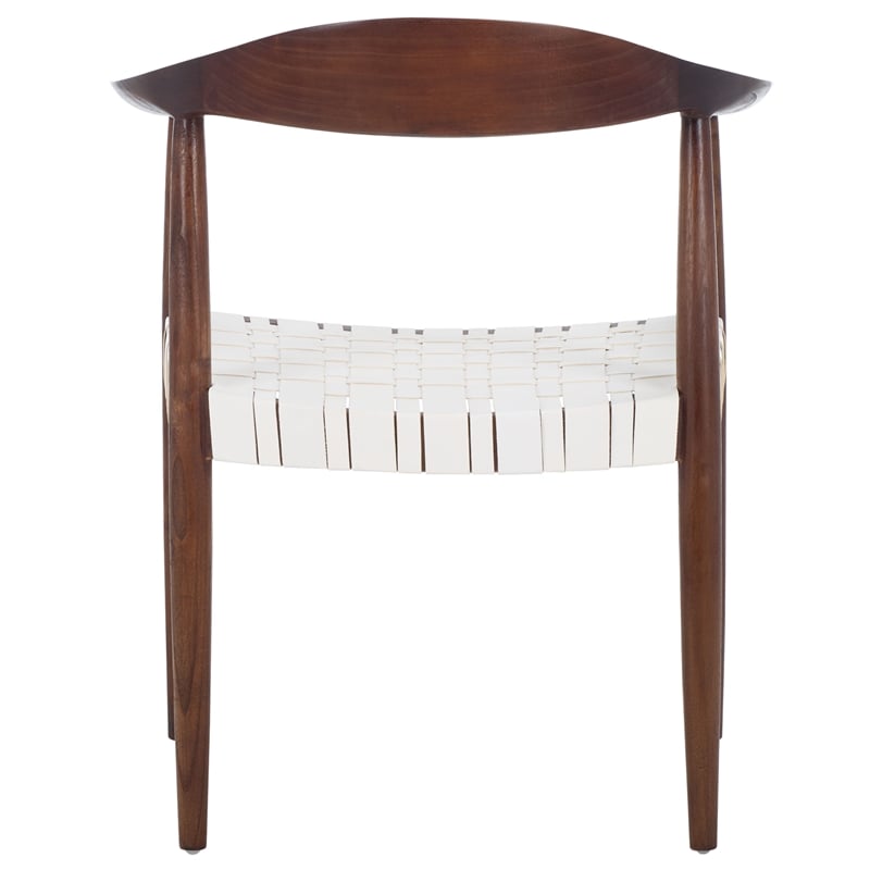 Safavieh Baden Wood and Leather Accent Chair in White / Brown