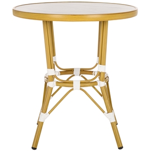 Safavieh Pomona  Aluminum Bistro Table  in White/Bamboo