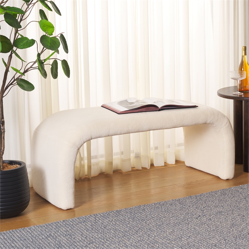 Safavieh Tenko Pine and Polyester Bench in Cream